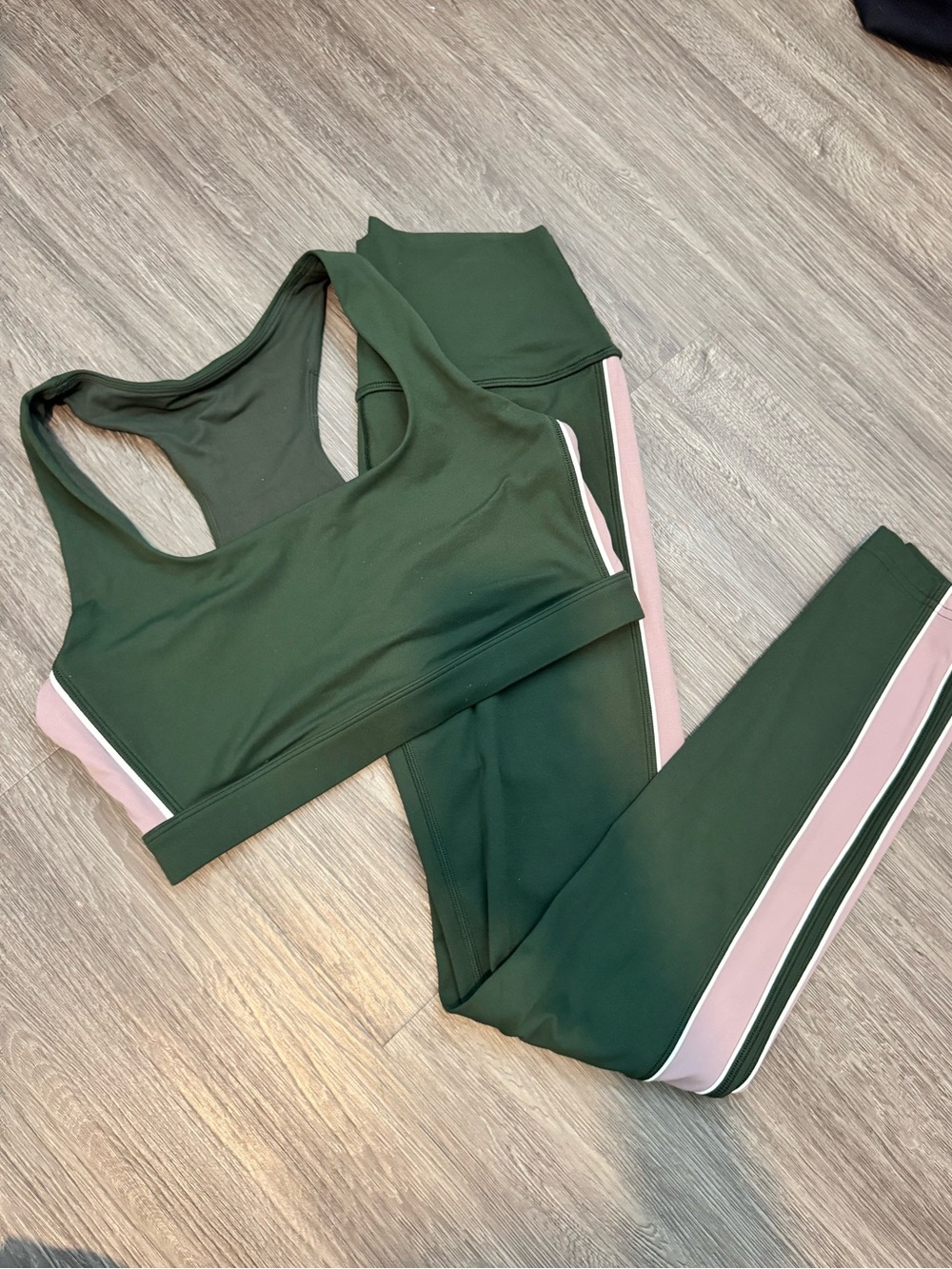 Splits59 Forest Green & Blush Pink Athletic Leggings and Sports Bra Set